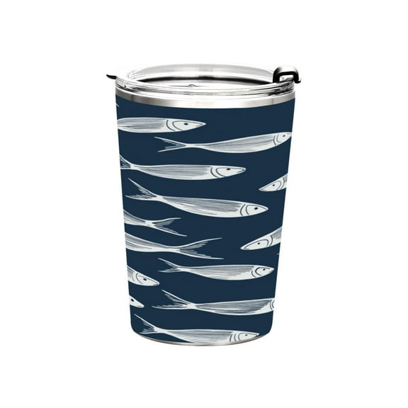 11oz Double-Wall Vacuum Insulated Stainless Steel Tumbler with Straws Sports Mugs BPA-Free White Fish