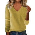 thumbnail image 2 of Clearance! Yajing Women's Pullover Sweaters Loose Ladies Sweater Spring and Autumn One Word Shoulder Exposed Shoulder Hood Jacket Sweater Pullover Sweaters for Women Yellow S, 2 of 4