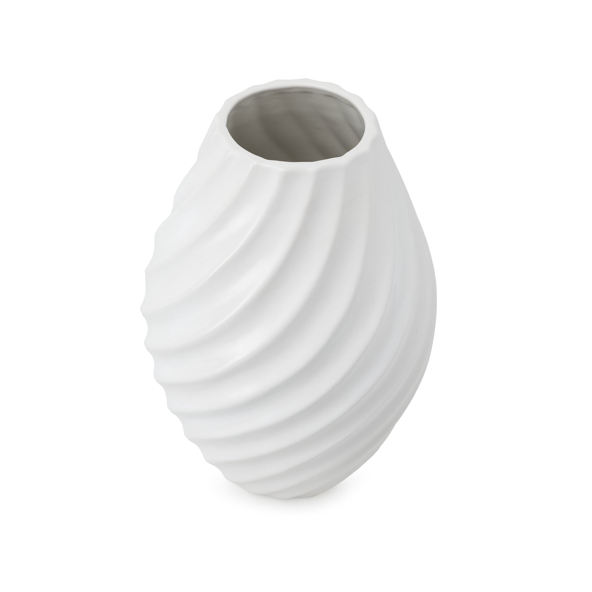 Mainstays Curved Ribbed White Ceramic Decorative Vase, 9.25"