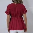 thumbnail image 7 of RYRJJ Women's Babydoll Tops Ruffle Short Sleeve T Shirt Summer Pleated Peplum Blouse Loose Fit Tunic Tee(Wine,L), 7 of 7