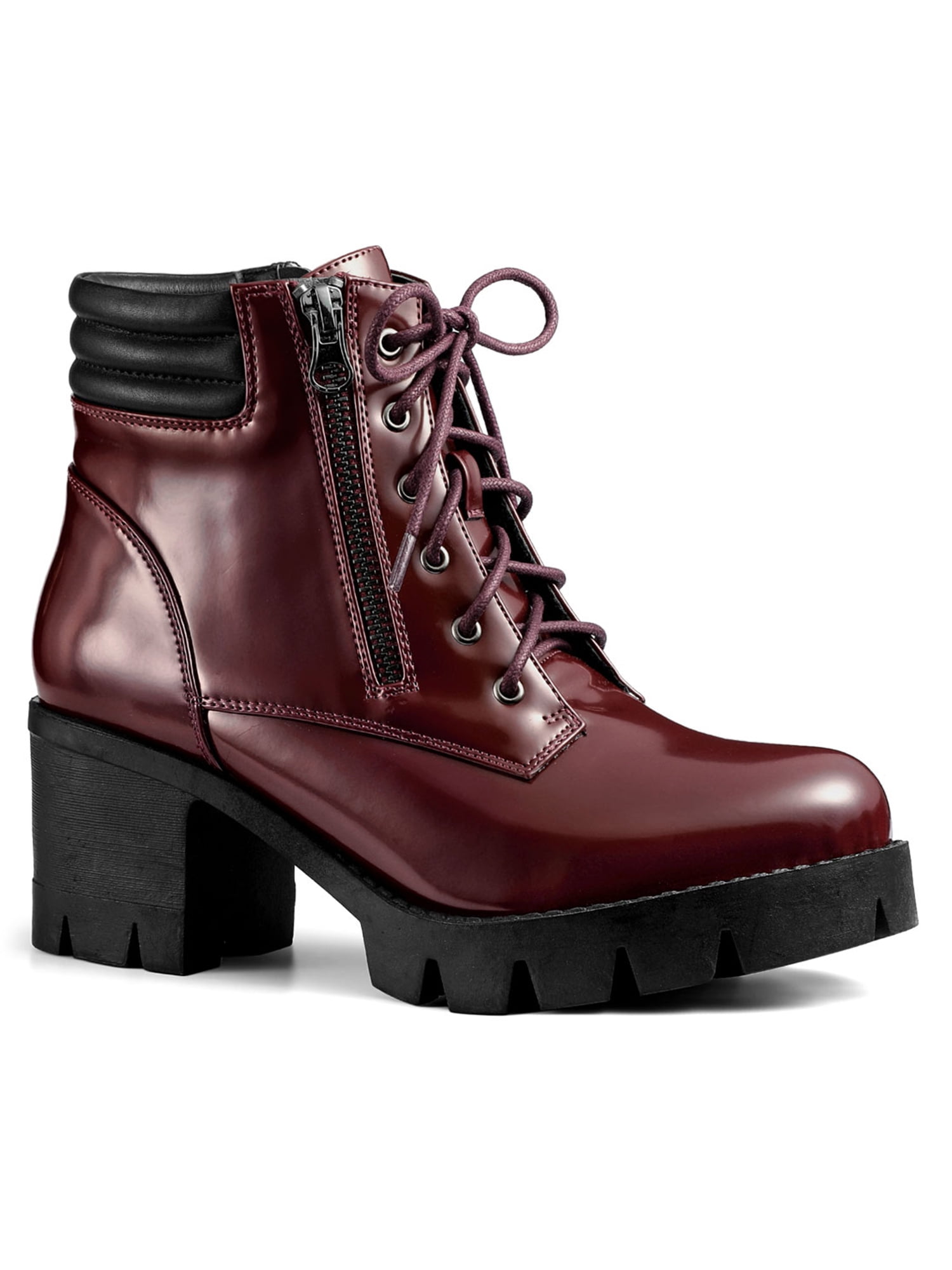 burgundy combat boots with heel