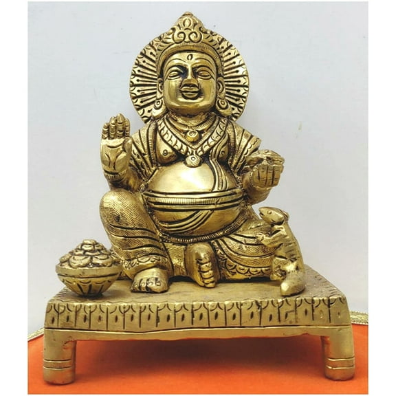Handmade Brass Kuber Statue God of Wealth Kubera Shakti Hindu Dhan Kubera Sculpture Sitting Kuvera Statue Altar Decor Dik-Pala Statue Hindu God Statue Indian Home Temple Decor Gift - AtoZ India Cart