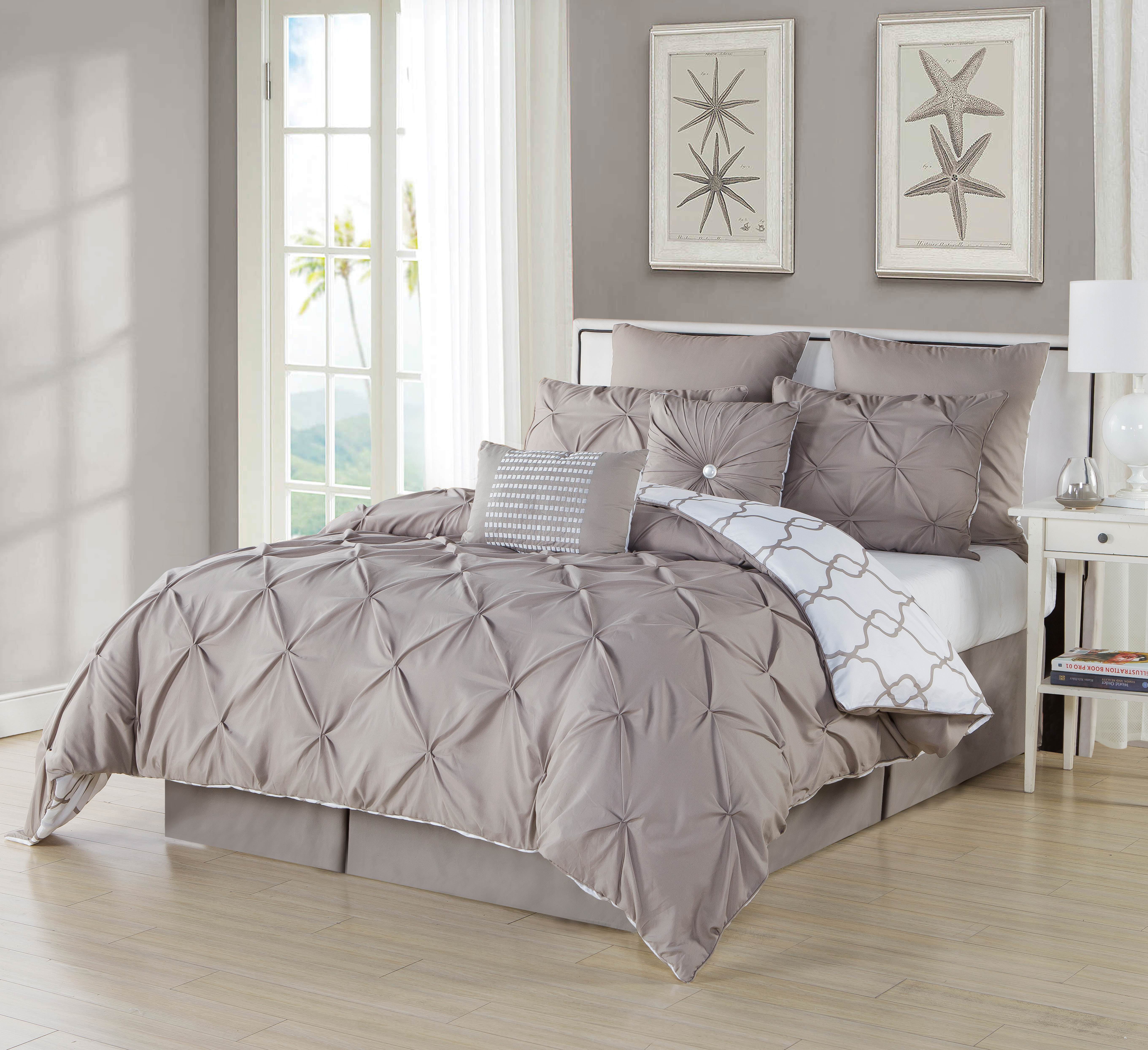 Geometric Pintuck Collection | | Brown Duck River Textile Esy Hotel Quality Luxury Comforter Duvet Insert Cover Hypoallergenic 8 Piece Set Queen Size