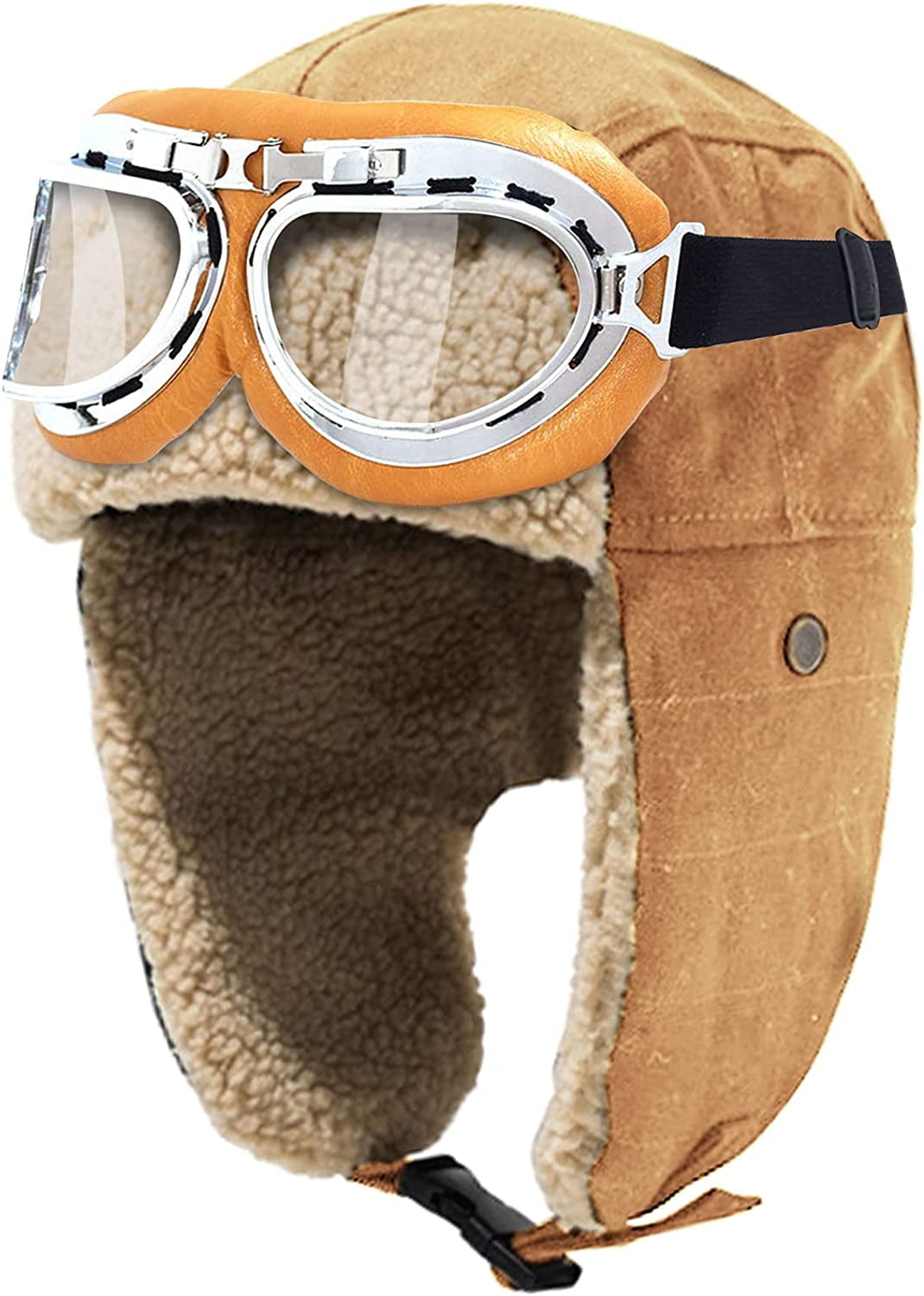 BORKE Vintage Aviator Hat and Goggles Costume Accessories Fur Ear Flaps