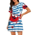 thumbnail image 4 of Salouo Red Funny Crab on Blue Stripe Print Short Sleeve Sleepshirt for Womens Comfy Nightgown Scoopneck Cute Nightdress Ruffle -Small, 4 of 7