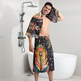 thumbnail image 5 of Colevkie Men's 2 Pcs Bath Wrap Set Bath Skirt & Bath Towel Polyester Adjustable Quick Drying Soft for Home Hotel Beach Sauna Printed Feathers Pattern, 5 of 7