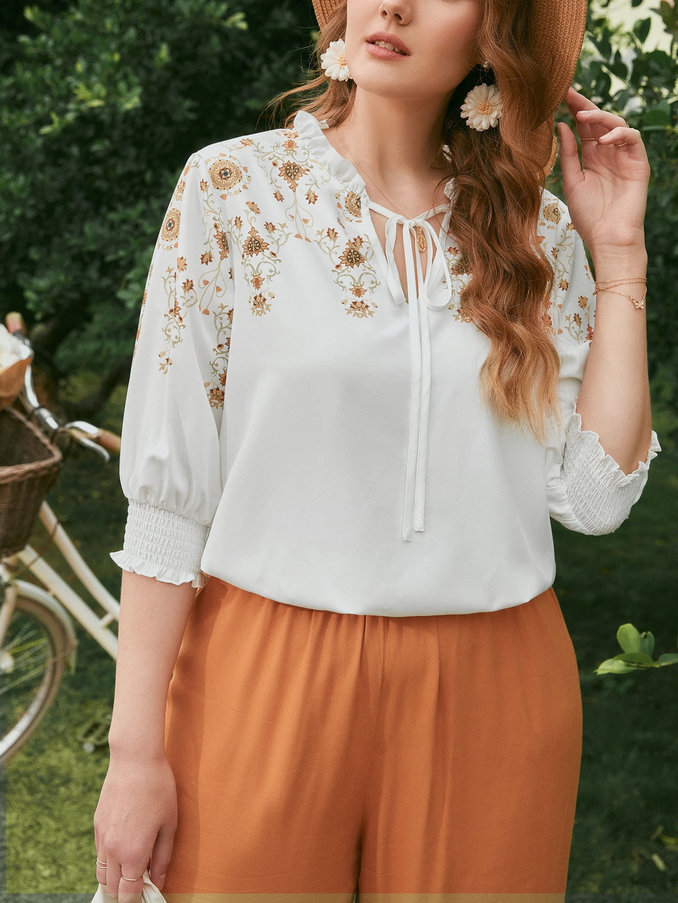 Shirred Cuff Blouse L220401D 4XL(20 