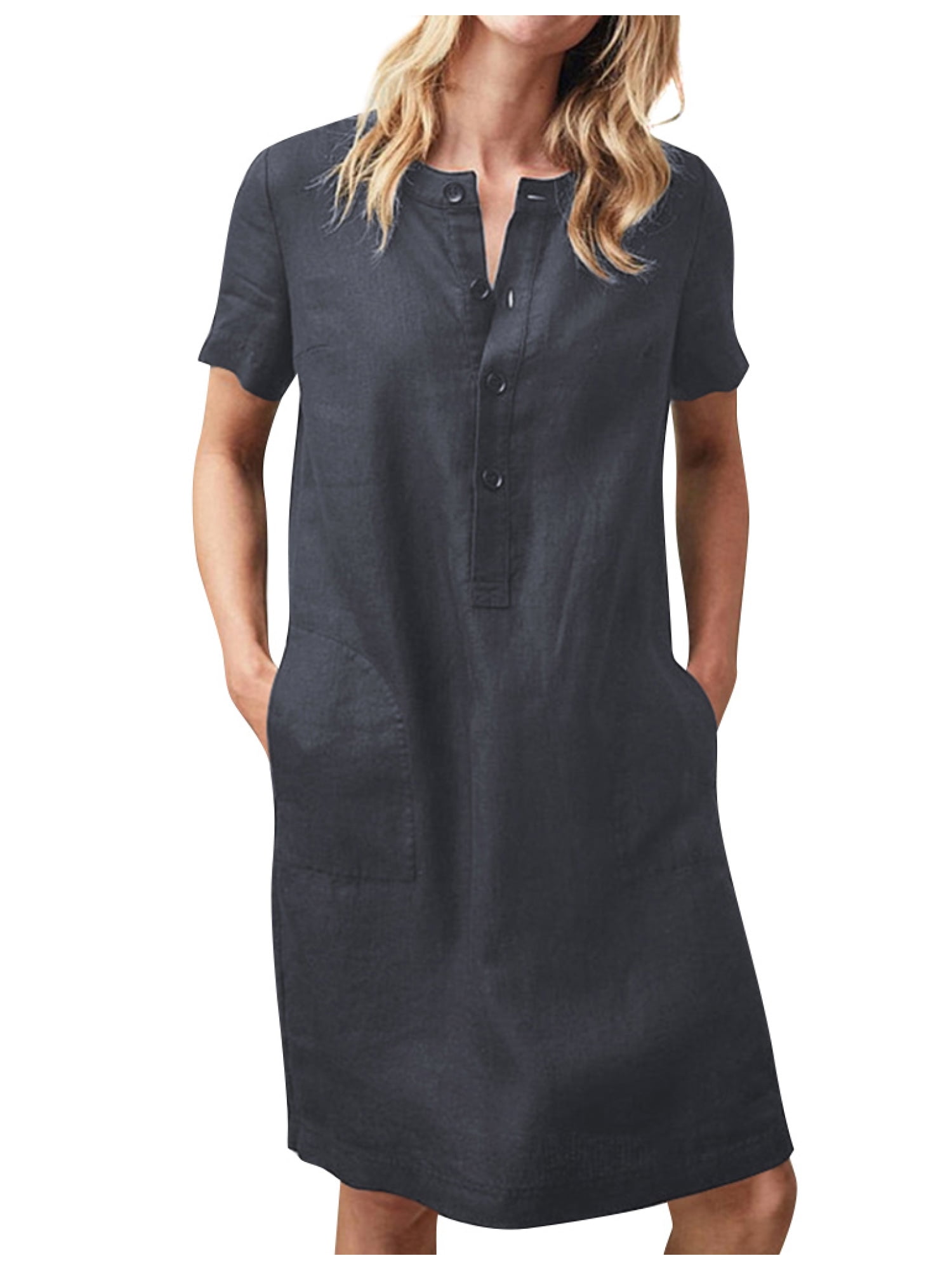 short sleeve button front midi dress