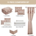thumbnail image 4 of Nanshing Home 15 Piece Blush Damask Jacquard Comforter Set, Queen Size, Room in a Bag, Matching Bedskirt, Flat Sheet, Fitted Sheet, Pillow Shams, Curtains, 4 of 9