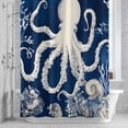 thumbnail image 2 of Ocean Octopus Bathroom Shower Curtain, Retro Nautical Coastal Sea Octopus Coral Shell Seaweed Waterproof Washable Soft Bath Curtain for Bathtub Decor with 12 Hooks&Grommet, 48x72 Inch, 2 of 9