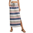 thumbnail image 2 of Women's Maxi Skirt Summer Boho Striped Print Elastic Waisted Drawstring Skirt Casual Beach Long Skirts with Pockets Blue 2XL, 2 of 6