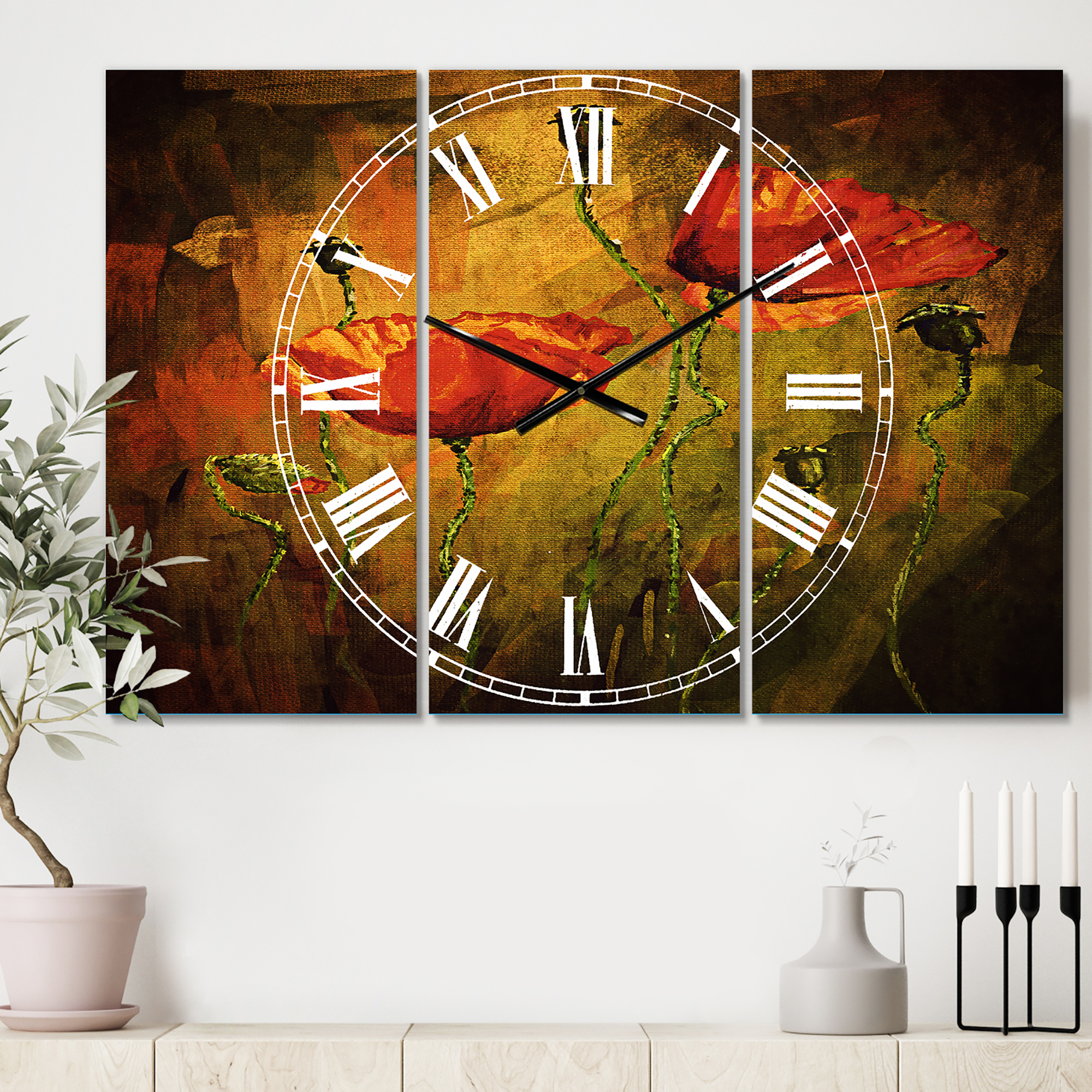 Designart 'Watercolor Poppy Flowers' Traditional Wall Clock