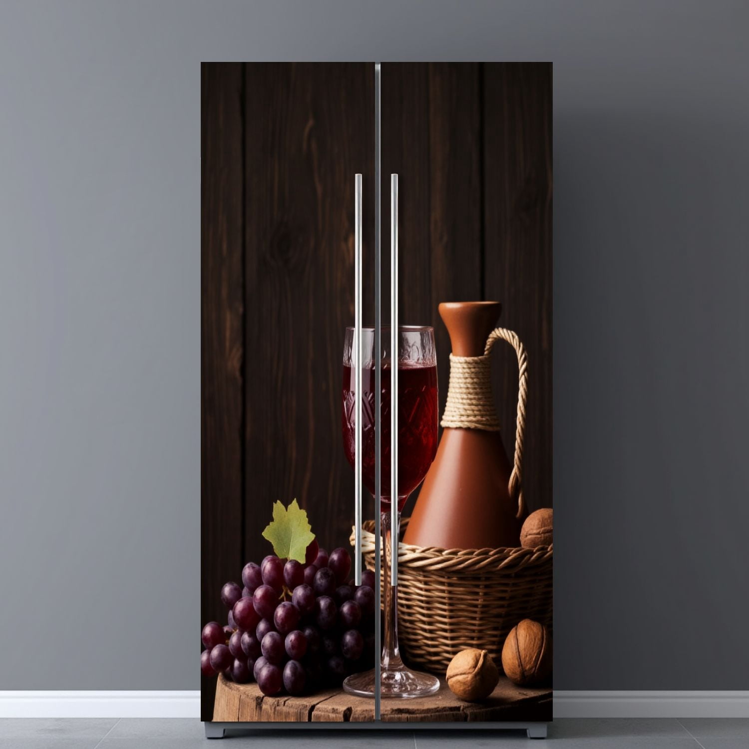 Self Adhesive Vinyl Refrigerator Wrap Set Old red wine Traditional storage wine Door Mural Removable Fridge Sticker Peel and Stick&nbsp;Full Door Cover Decal Kitchen Bar Decor