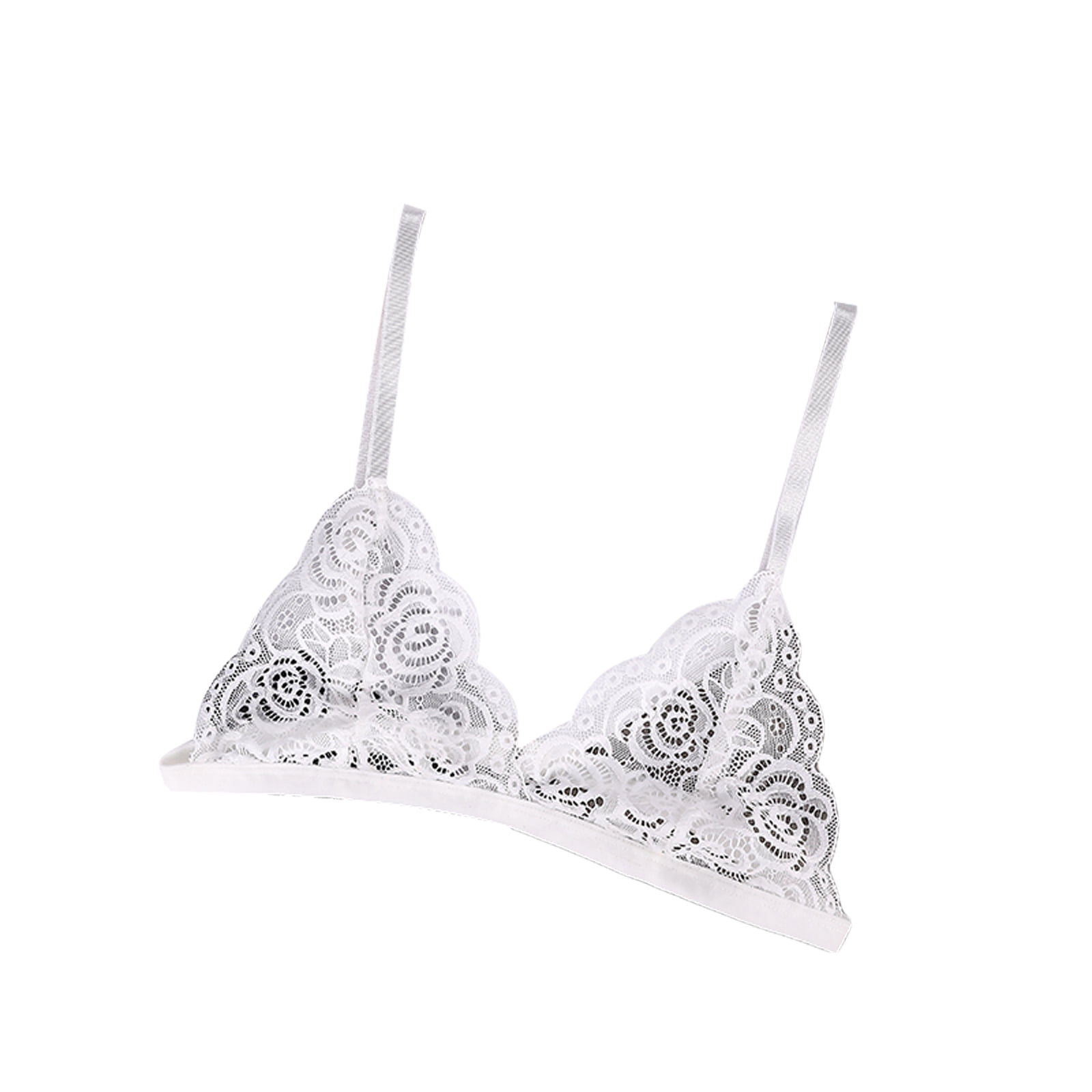 Puloru Women Sexy Lace Hem Underwear, Solid Color Hollow Out Vneck Bra