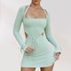 thumbnail image 5 of Vestido Mini vestido de manga acampanada para mujer Y2K sexy vestido flaco fiesta clubwear Kuymtek Verde T M para Mujer, 5 of 6
