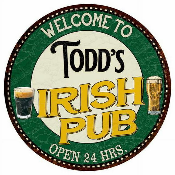Todd's Irish Pub 14" Round Metal Sign Kitchen Bar Wall Decor 100140036115