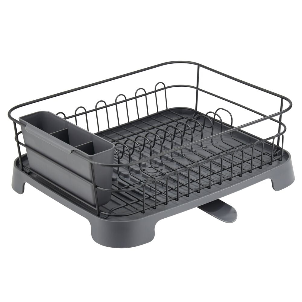 Rubbermaid® Antimicrobial Dish Drying Rack With Drainboard, Raven Grey