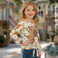 thumbnail image 3 of Xixirimido Capybara and Daisy Floral Pattern Girls Long Sleeve Shirts Cute Kids Fashion Crew Neck Tunic Tops Tie-hem Tees for Fall Winter, Size 5-6, 3 of 7