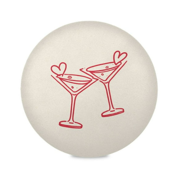 Round Placemat Heat Resistant & Wrinkle-Free Dining Table Decor Placemat For Home & Weddings Two Heart-shaped Cocktails in Red