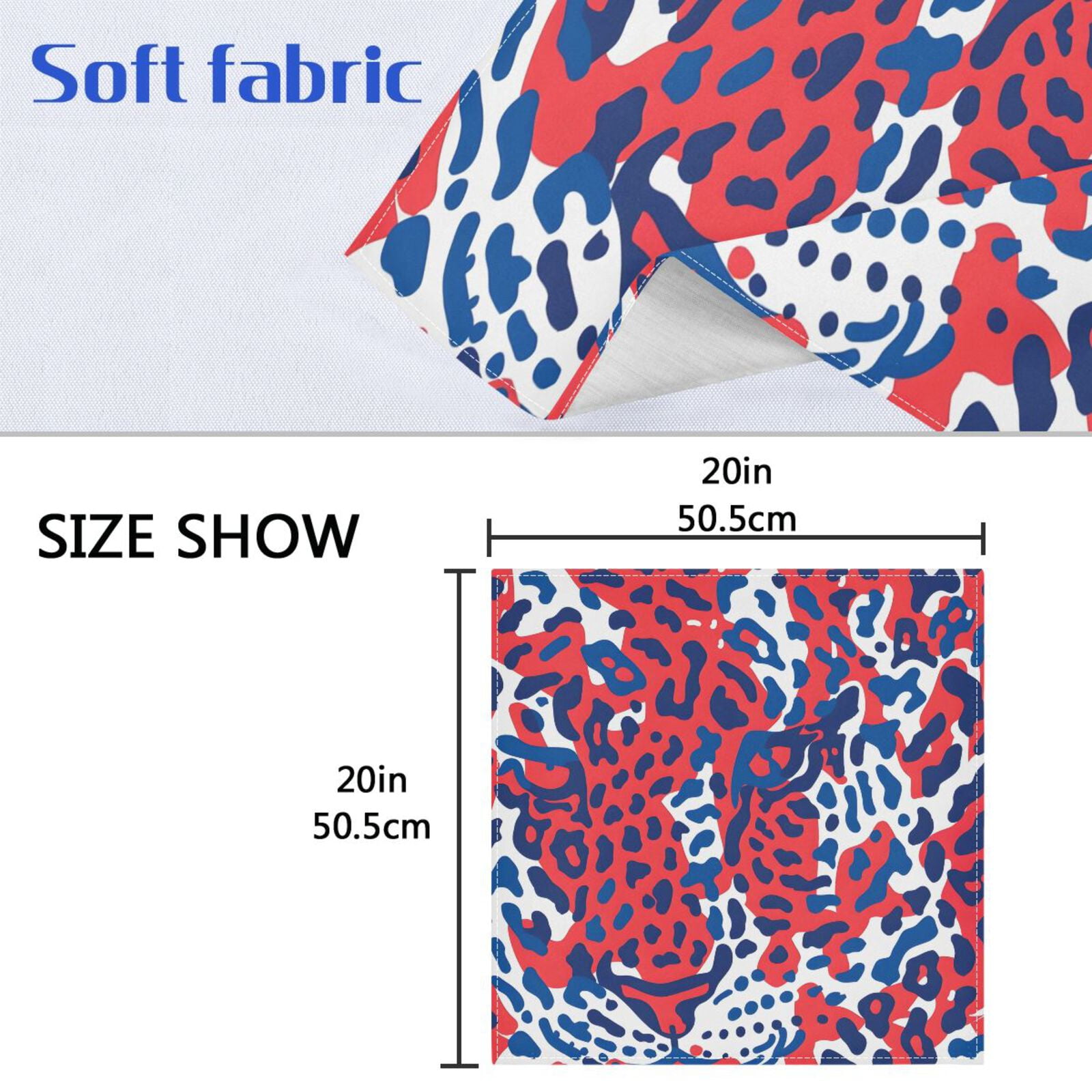 JSTEL Red & Blue Leopard Cheetah Print Cloth Napkins Set of 6, 20x20 Inch Washable and Reusable Napkin for Decoupage Dinner Party Everyday Use