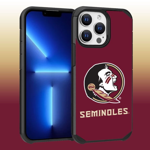 Apple iPhone 13 Pro Max (6.7) / 12 Pro Max (6.7) - Licensed NCAA of Florida State University Seminoles Logo on Red Textured Dual Layer Case