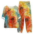 thumbnail image 2 of ICHUANYI Clearance Women's Summer Printed Half Sleeve Round Neck Cropped Top + Casual Pants Suit Set Two Piece Lounge Set(Orange, M) ICHUANYI WER2023081203244, 2 of 5
