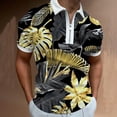 thumbnail image 2 of Bibifish Mens Polo Shirts Gold Leaf Print Short Sleeve Zip Lapel Collar Solid Black Shirts Summer Vacation Wear Tops, 2 of 4