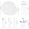 thumbnail image 2 of 350-Piece White Swirls Plastic Dinnerware Set for 50 Guests, Elegant Disposable Dinnerware for Party, Wedding. Includes 10.25" Dinner Plates, 6.5" Dessert Plates, Silverware, Napkins, Cups, 2 of 6
