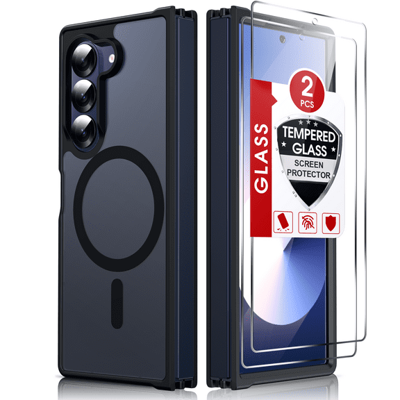 LeYi for Samsung Galaxy Z Fold 6 Case: Samsung Fold 6 Case [Compatible with MagSafe] with 2Pcs Tempered Glass Screen Protector, Fast Magnetic Integrated Structure for ZFold 6 Case,Black