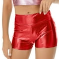 thumbnail image 2 of YONGHS Gymnastics Booty Shorts for Women Shiny Metallic Biker Dance Yoga Cheer Athletic Hot Pants Red L, 2 of 7
