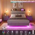 thumbnail image 2 of Modern Floating Platform Bed Frame with LED Lights & Charging Ports – Upholstered Storage Headboard – Sturdy Wood Slats – Easy Assembly – No Box Spring Needed – King Size – Grey, 2 of 7