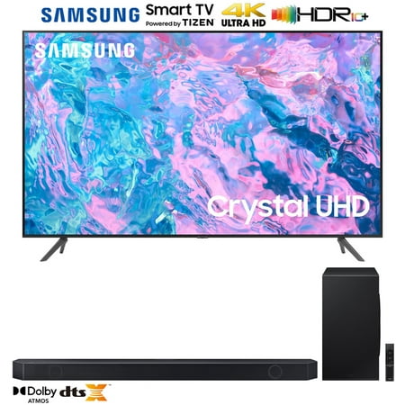 Samsung UN58CU7000 58 inch Crystal UHD 4K Smart TV (2023 Model) Bundle with Q-series 7.1.2 ch. Wireless Dolby ATMOS Soundbar w/ Q-Symphony