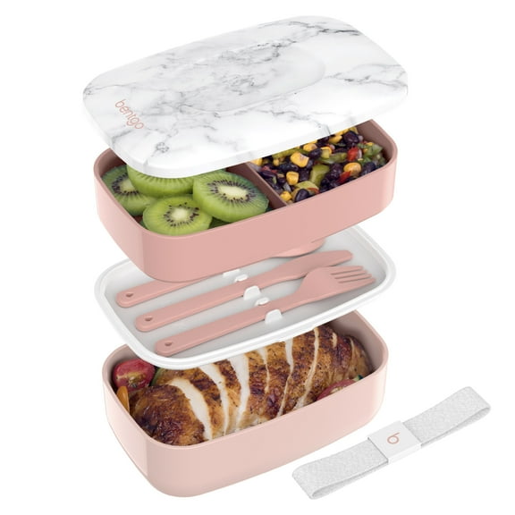 Bentgo Classic - Adult Bento Box, Stackable 3-Compartment Lunch Box with Removable Utensil Set and Sealing Strap, BPA-Free, Food Container Ideal for Meal Prep, Work, and On the Go (Blush Marble)