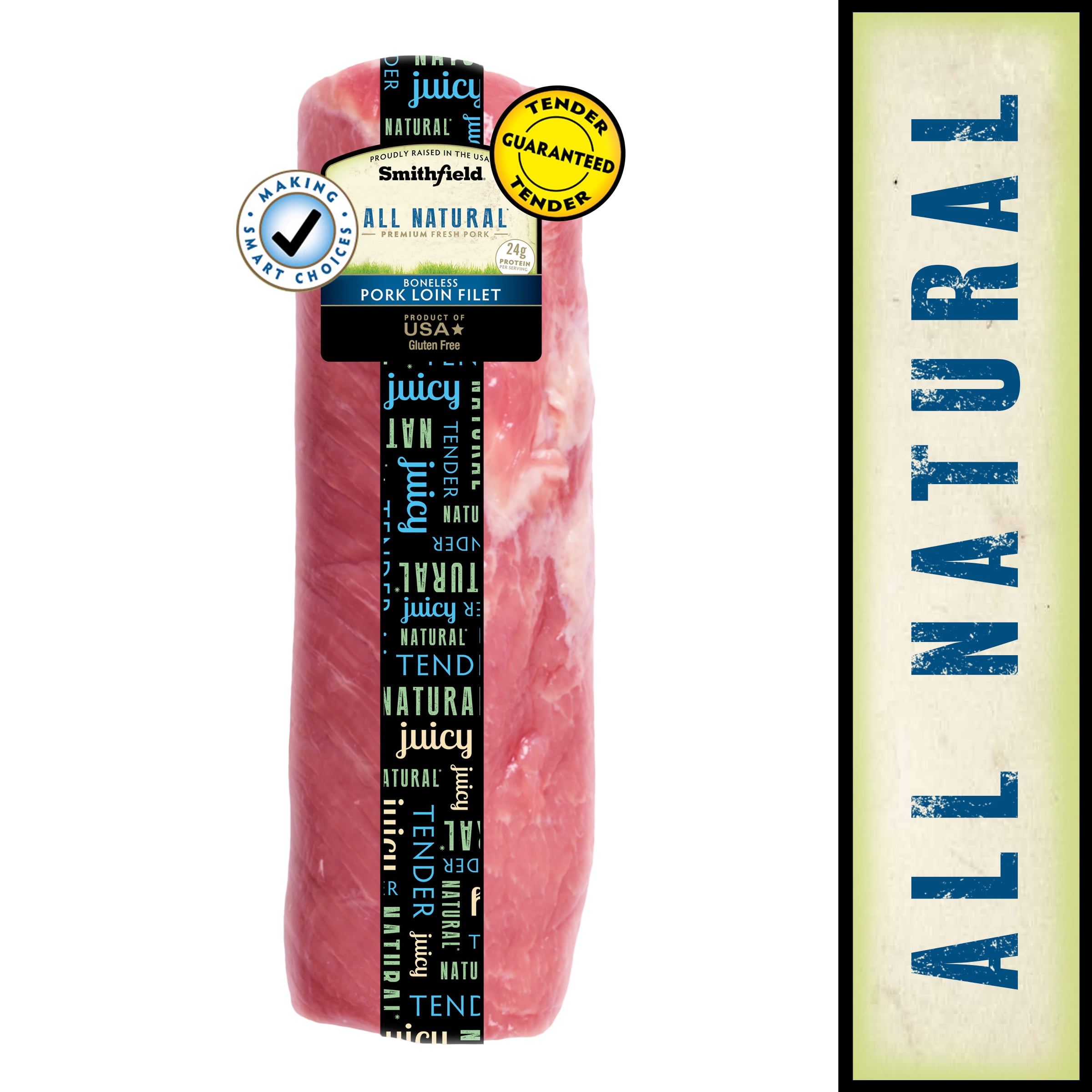 Smithfield All Natural Boneless Pork Loin Filet, 1.0 - 2.8 lb