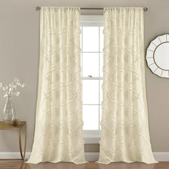 Lush Decor Ruffle Diamond 84" x 54" Ruffle Ivory 3" Rod Pocket 2-Piece Set Window Panel