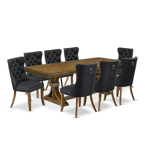Luxe by East West Furniture 9 piece Modern Dining Table Set of a Kitchen Table and 8 Dark Grey Dinner Chairs