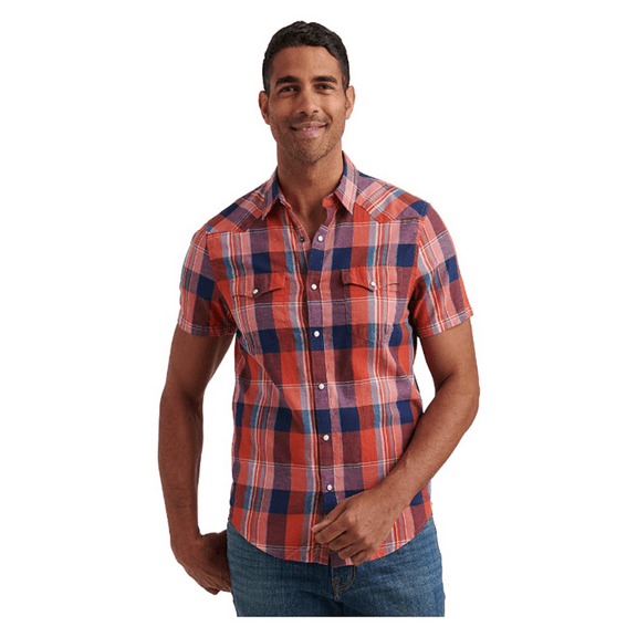 Lucky Brand Men's Short Sleeve Shirt, Red Plaid, XL