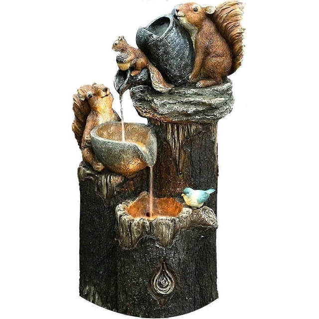 Fontaine Cascade Empilée d'Écureuil Solaire avec Lumières DEL et Pompon_Perfect Gift