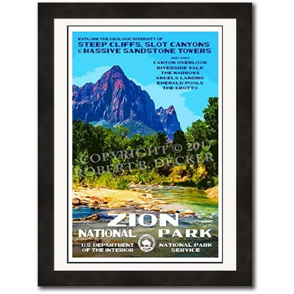 National Park Posters Zion National Park, Add Some Retro Flair To Your Home - Original Vintage National Park Decor Design by Robert B. Decker - 100% Recycled Material - Unframed - 13" x 19"