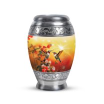 JAGASY Hummingbird Couple Urn for Sister - Yellow Small Urn for Ashes Adult Male - Flowers Cremation Urns for Siblings - Mini Keepsake Funeral Urns for Brother - (3 Inch)