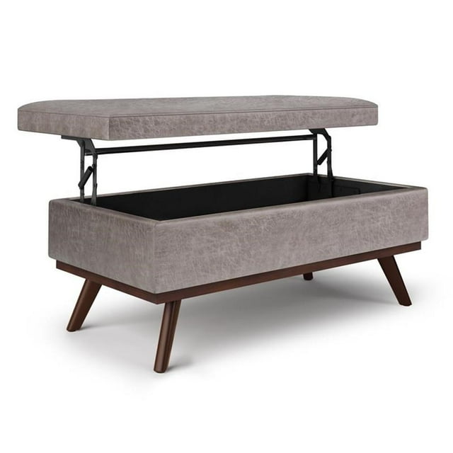 Owen Pouf de Rangement de Table à Dessus Relevable de 42 Po en Similicuir Gris Vieilli