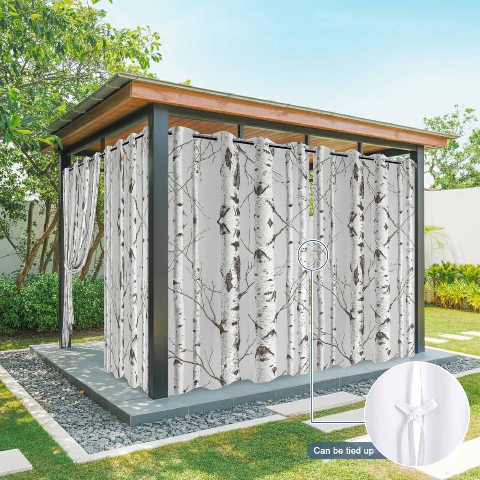 Nature Birch Trees Outdoor Curtains for Patio, Modern Gray Modern Tree Bark Texture Forest Sunshade Privacy Drapes Grommet Waterproof Outside Curtains for Porch/Cabana/Balcony 54"x 108", 1 Panel