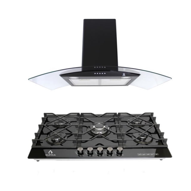 Combo Parrilla y Campana de Cocina Supra de Pared Cristal templado Negro de 87 cm SUPRA Combo Arezzo parrilla y campana 87 cm Negro