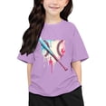 thumbnail image 1 of Chemises Filles Imprimées Col Rond Manches Courtes T-Shirt Garçons Filles Tee Confortable Tee Shirt Enfant Fille Violet 6 Ans-7 Ans, 1 of 6