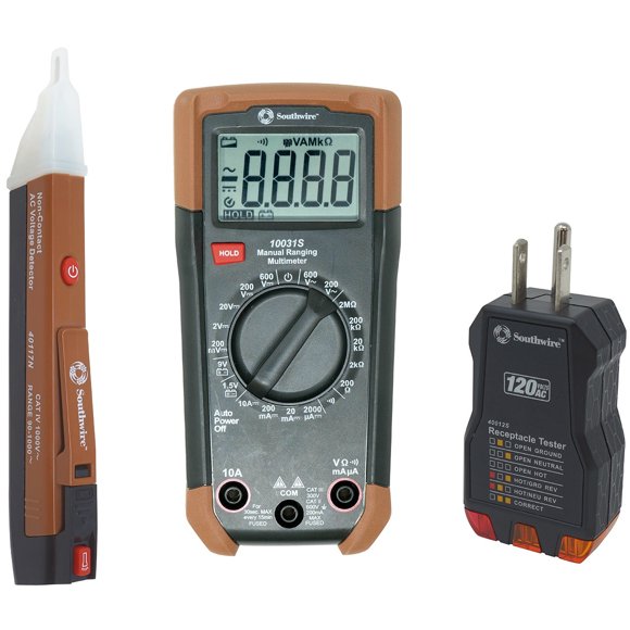 SouthWire Corp. Circuit Tester 10037K Digital Display/Green LED/Red LED Display; With Test Leads And Batteries