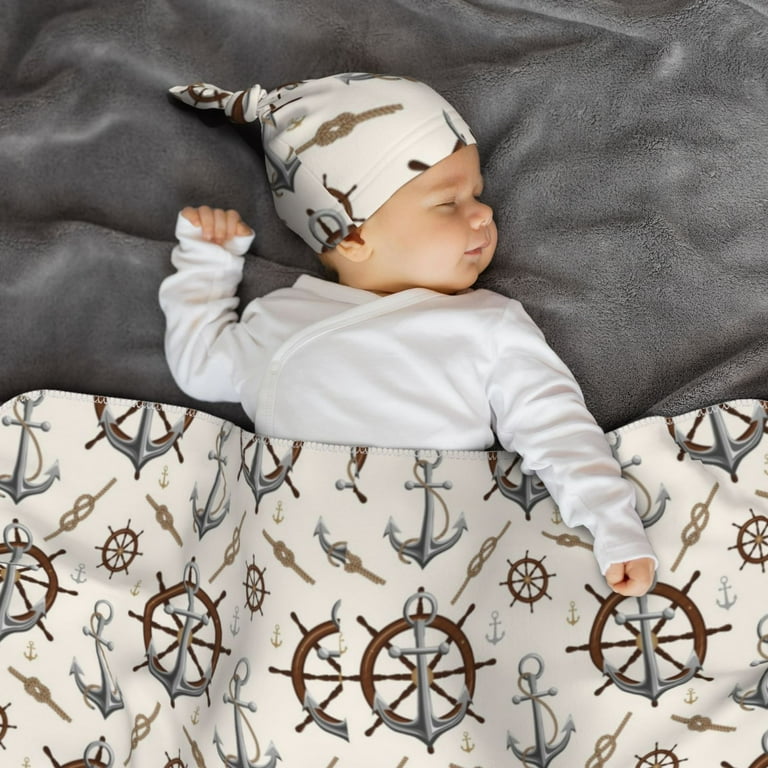 Naloa Anchors with Rope Baby Newborn Receiving Blanket with Matching Headband and Beanie Set Baby Swaddle Nursery Swaddle Wrap Walmart