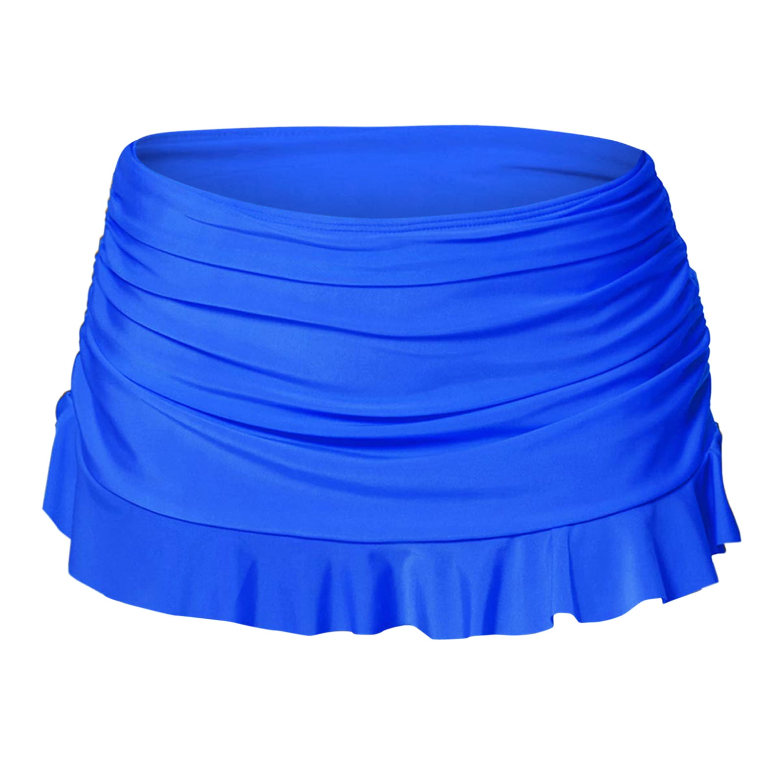 EliteGoogv Women One Piece Swim Bottoms High Waist Ruched Ruffle Hem Skirted Style Solid Color Modest Tummy Control Beach Swimwear Briefs,Blue,XL