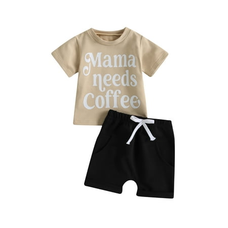 

WakeUple 2pcs Baby Boys Summer Clothes Sets Letter Print Short Sleeve T-shirt and Elastic Solid Shorts Set