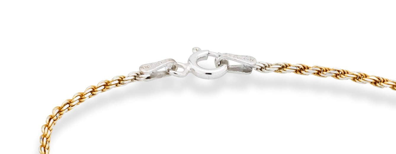 Miabella 925 Sterling Silver Solid 1.5mm Diamond-Cut Braided Rope Chain Anklet Ankle Bracelet for Women, Made in Italy (yellow-gold-plated-silver, 10)