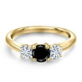 thumbnail image 3 of Gem Stone King 10K Yellow Gold Black Diamond and White Moissanite Engagement Ring for Women | 1.01 Cttw | Round 5MM | Gemstone April Birthstone | Size 7, 3 of 7